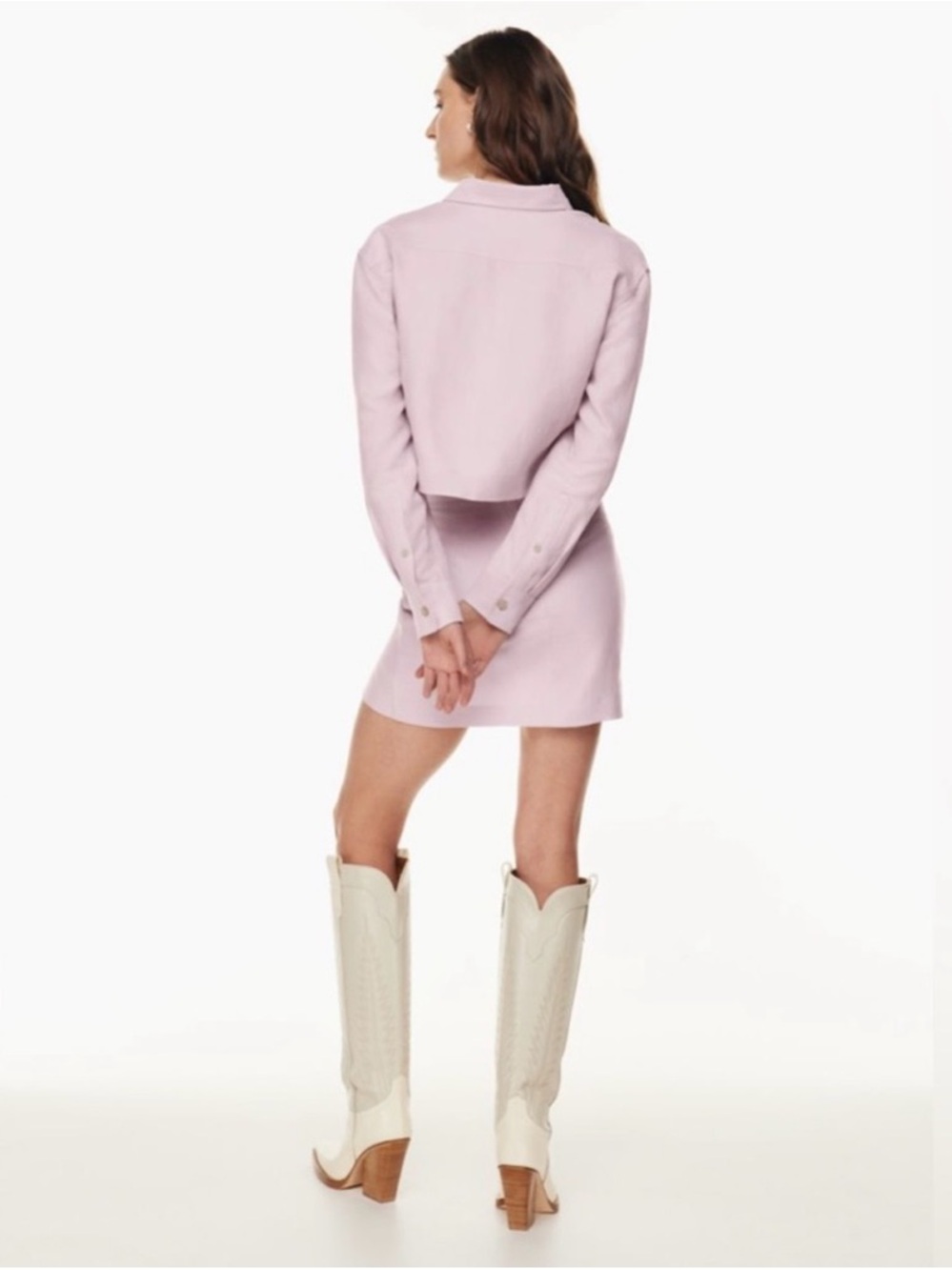 Aritzia Wilfred Cropped Lilac Button-Front Shirt with Matching Skirt set - Picture 2 of 10